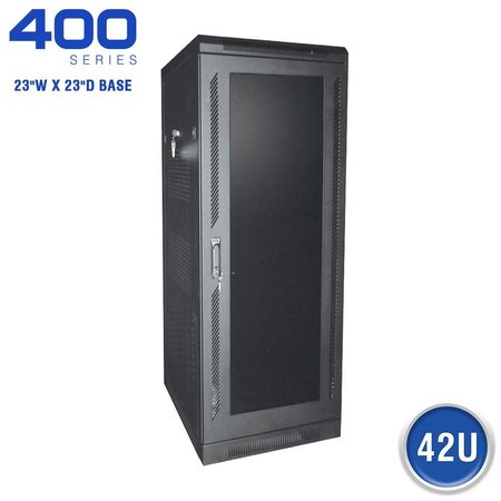 QUEST MFG Floor Enclosure Server Cabinet, Acrylic Door, 42U, 6' x 23"W x 23"D, Black FE4019-42-02